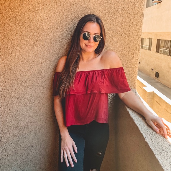 Honey Punch Tops - Honey Punch off the shoulder burgundy top